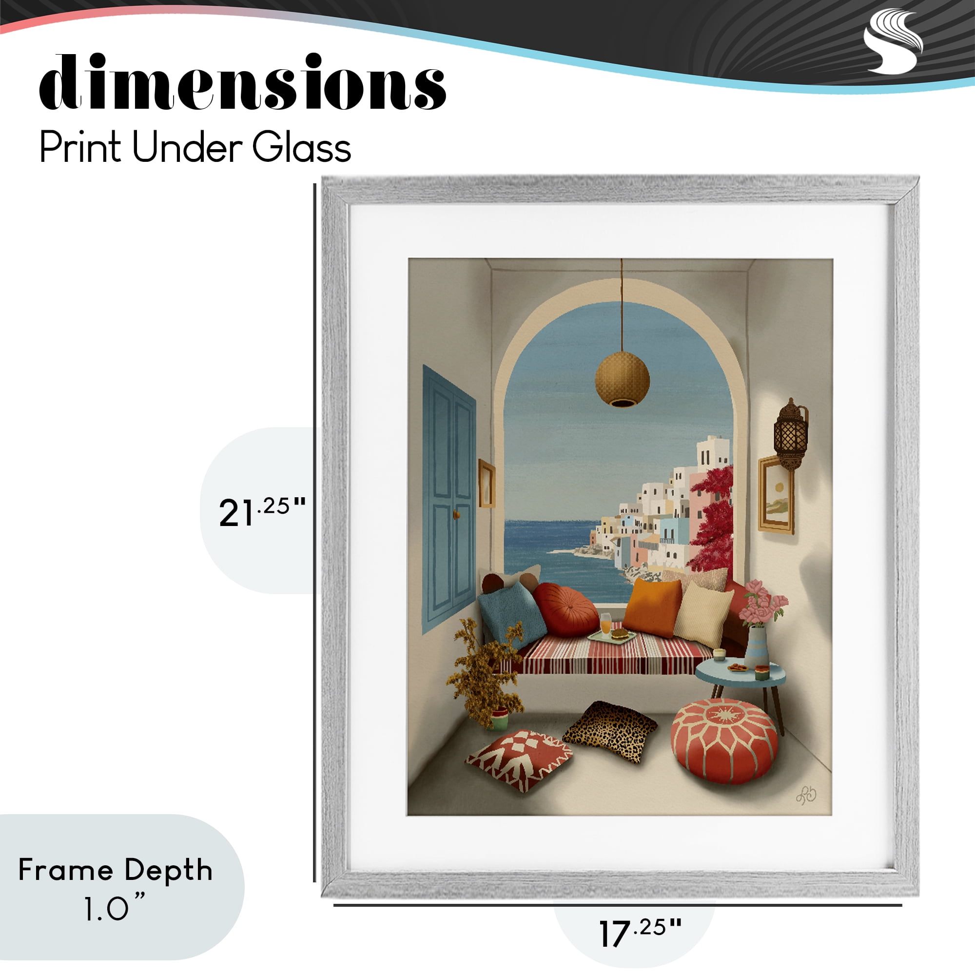 Stupell Industries Mediterranean Seaside Window View Gray Framed Print Under Glass, design by Lisa R Dumm