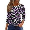 thumbnail image 6 of YUGYXL 3/4 Length Sleeve Womens Tops Dressy Round Neck Pullover Blouse Casual Regular Basic Tees Business Work Tunic Tshirts Purple XXXL, 6 of 9