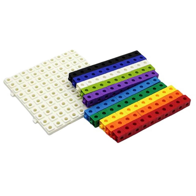 Paquete de 100 bloques de cubos de plástico multienlace con tablero para niños Zulema Cubos de conteo de enlaces matemáticos