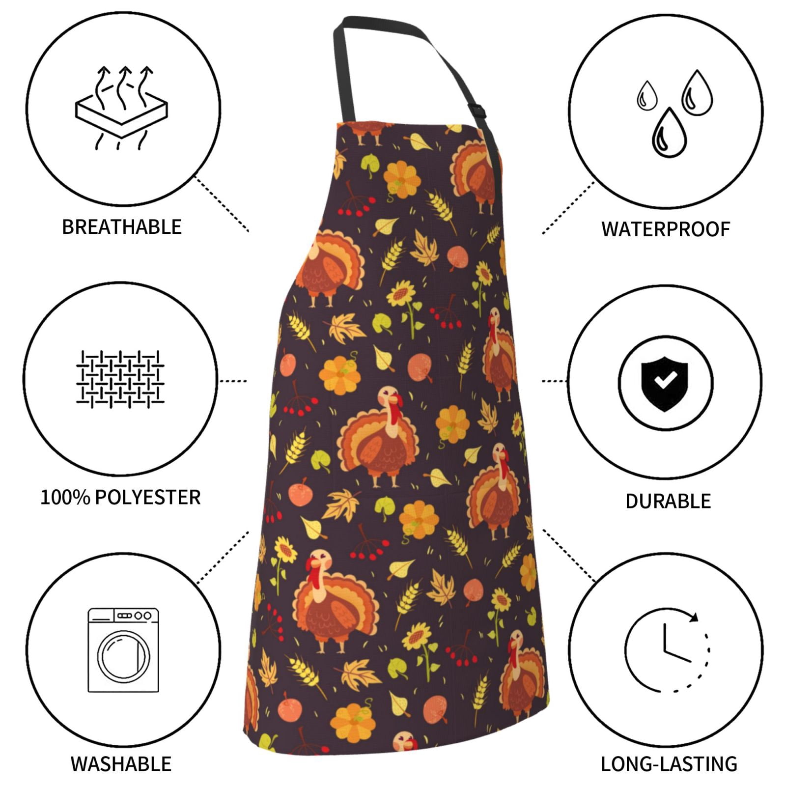 Kdxio Turkey Bird Apron with Pockets Adjustable Kitchen Aprons for Men Women Waterproof Aprons for Cooking,Drawing,Crafting, Baking Household Cleaning