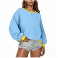 thumbnail image 2 of CQONEPT Womens Fleece Lined Sweatshirts Crewneck Loose Fit Pullover Tops Long Sleeve Trendy Clothes with Pockets Light Blue 2XL, 2 of 5
