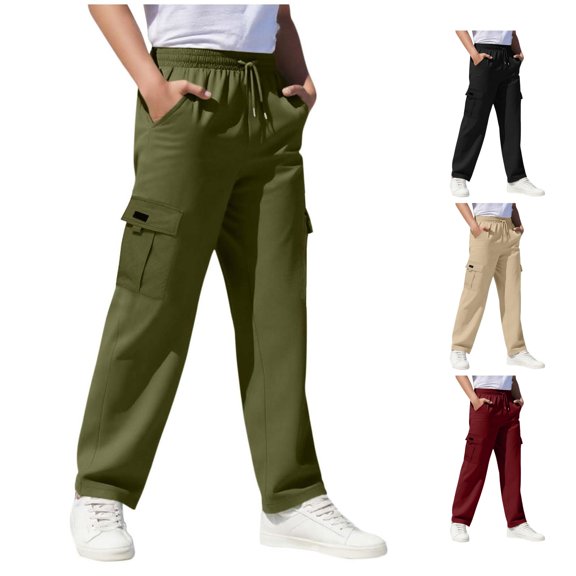 ZXLBBD Boys' Straight Leg Dress Pants Elastic Waist Solid Color Cargo Trousers Soft Blend for Kids School Uniform Fashion Casual Outdoor,Green,Size 7 Y-8 Y