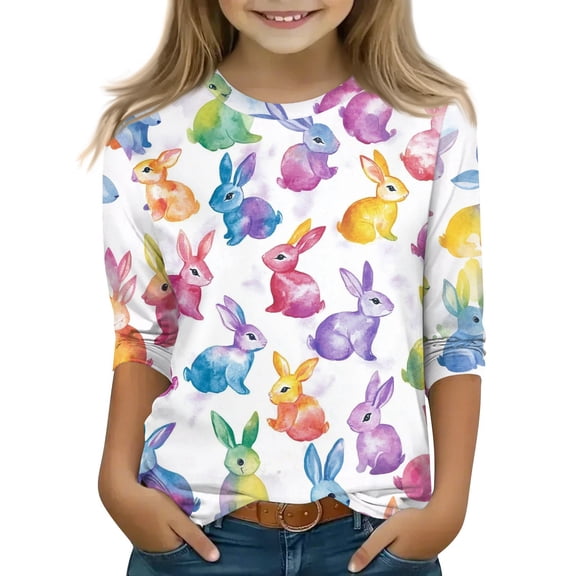Abcomgle Girls Easter Shirts Size 7-8 Cute Colorful Bunny Tshirts for Girls Crewneck Short Sleeve T-Shirts for Kid Girls Spring Funny Holiday Tee Top Girls,Light Purple,11-12Years