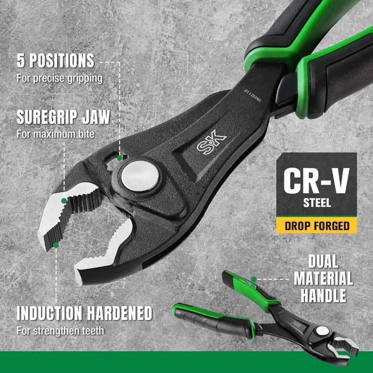 SK 8-Inch Adjustable Slip Joint Pliers, Premium CR-V Construction