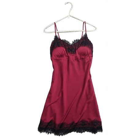 LilyLLL Womens Babydoll Satin Silk Lingerie Chemise Lace Sleepwear Pajamas Nightdress