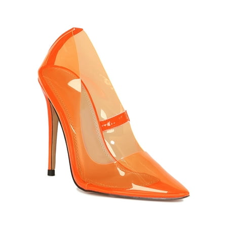 Colored Heel - Women Colored Translucent PVC Pointy Toe Stiletto Heel Pump 19078