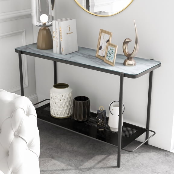 Furniture of America Transitional 1-Shelf Storage Metal Console Table, Black / White