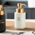 thumbnail image 2 of Vertical Stripe Ceramic Soap Dispenser with Gold Lettering, Foaming Hand Soap Dispenser for Bathroom (Matte White), 2 of 6