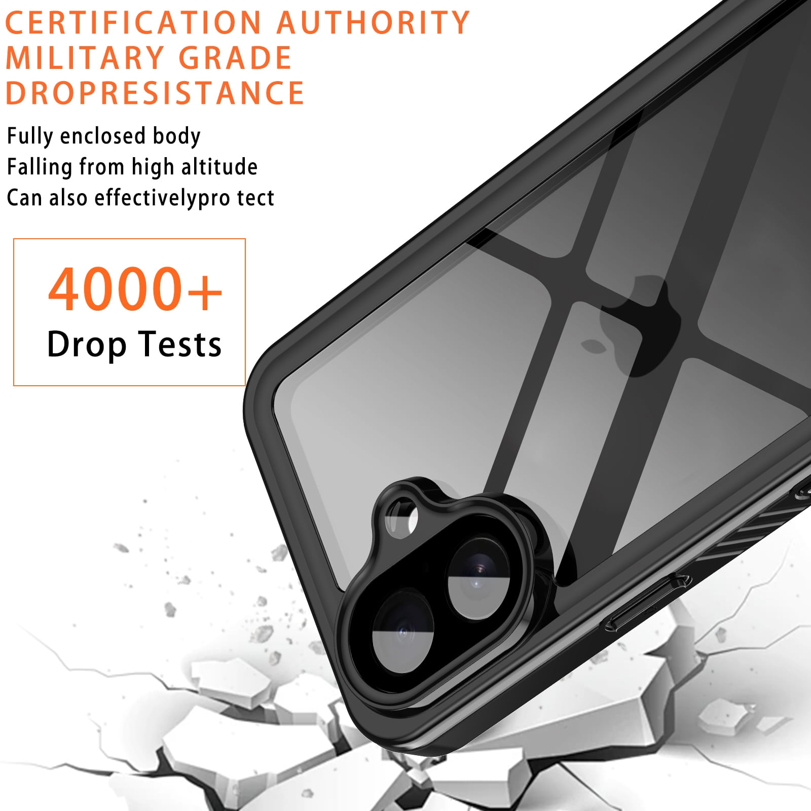 Casetego For iPhone 17 Case,IP68 Waterproof 16FT Underwater Military Dustproof Shockproof Rugged with Built-in Screen Protector Full Protect Phone Cover with Lanyard,Black