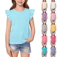 thumbnail image 3 of XADYUY Girls Tee Shirts 10-12 Crewneck Solid Tshirt Ruffle Short Sleeve Toddler T-Shirt Summer Cute Cotton Tops,Sky Blue,5-6Years, 3 of 6