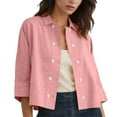thumbnail image 6 of Fengactive Women's 3/4 Sleeve Jacket Lightweight Loose Spring Lapel Button Down Casual Cropped Cardigan Shirts, 6 of 7