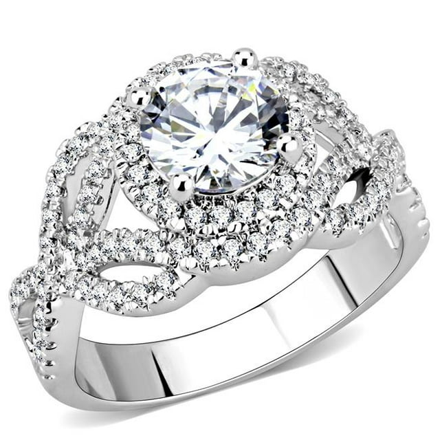 Alamode 3W1519-7 Anneau en Laiton Rhodié pour Femmes avec AAA Grade CZ en Clair - Taille 7