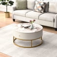 thumbnail image 4 of Round Coffee Table with 2 Drawers, Modern Marble Table with Marble Pattern and Gold Leg, Accent Cocktail Table, Round Center Table for Living Room, Office, 4 of 7