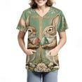 thumbnail image 2 of Scrub Tops Women Plus Size，Easter Scrub Tops Women Bunny Egg Hunt Print Scrubs Short Sleeve Holiday Working Uniform with Pockets，Gray，XXXXL, 2 of 4