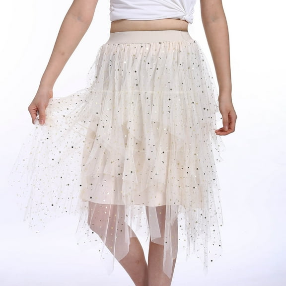 Women's High Waisted Star Sequin Pommel Skirt Irregular Mesh Skirt Mid Length Skirt plus Size Skirts for Women Pleated Skirt Teen Skirts Sparkly Skirt for Women Satin Midi Skirts Skirt Plaid High Low