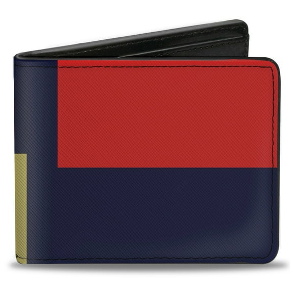 Buckle-Down Wallet, Bifold, Color Block Red Yellow Navy, Vegan Leather