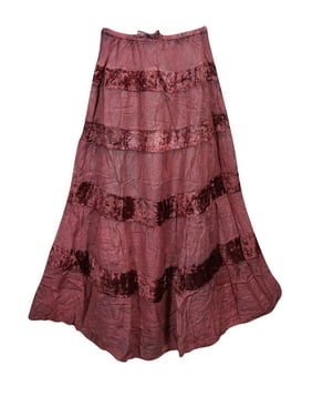 Mogul Womens Tiered Skirt Velvet Touch Rayon A-LINE Boho Chic Hippy Gypsy Medieval Vintage Skirts