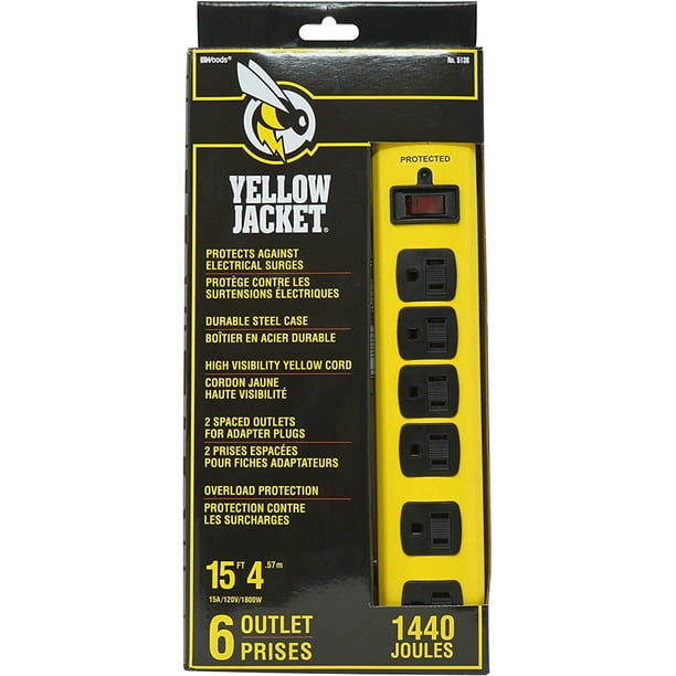 Yellow Jacket 5138n 5138 Metal Surge Protector Strip With 6 Outlets And 15 Foot Cord Ft Heavy Duty Metal Housing Makes This 6 Outlet Surge Protector Perfect By Visit The Yellow Jacket Store Walmart Com
