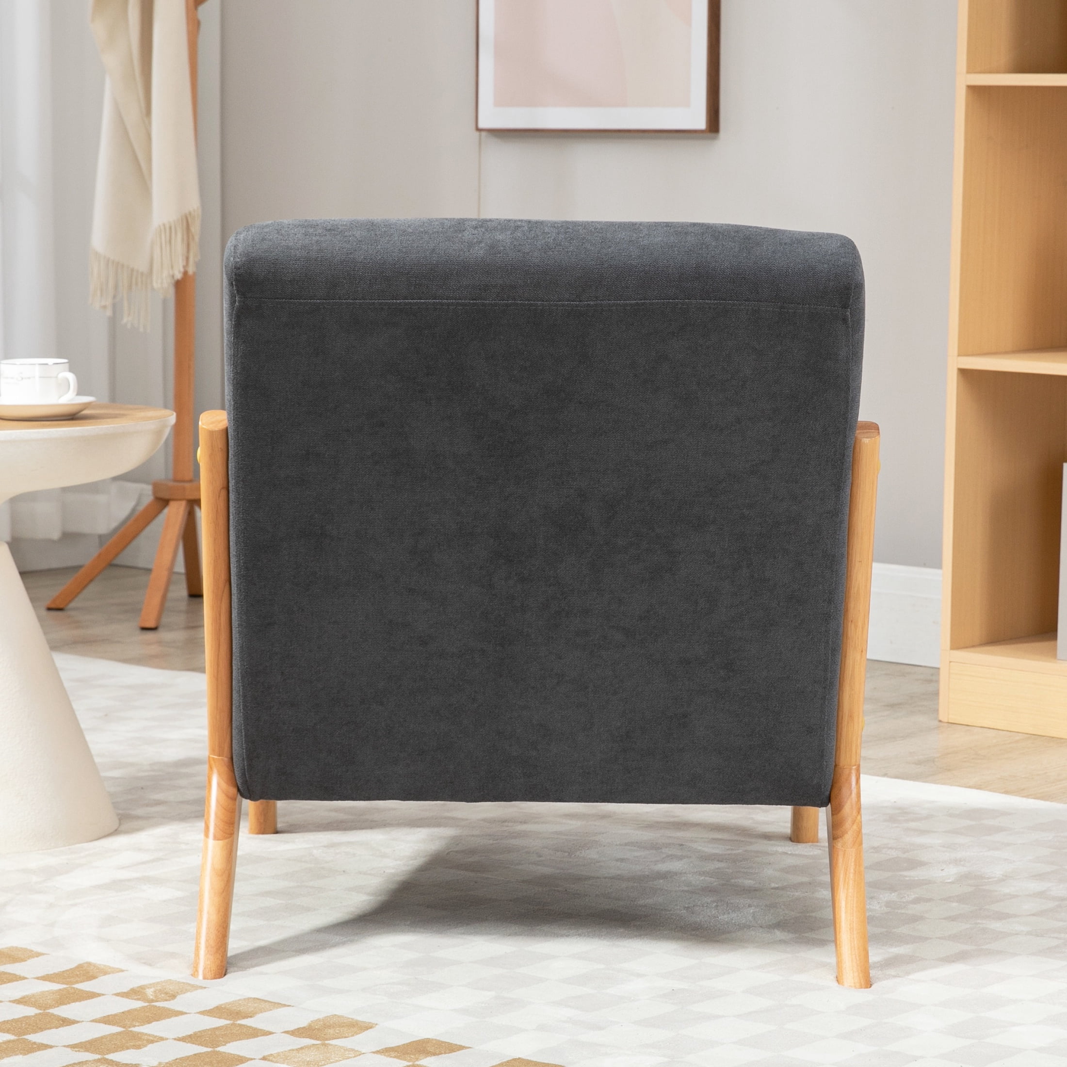 PORKISS Modern Arm Chair Velvet Fabric Upholstered Comfy Reading Accent Chair with Solid Wood Frame and Pillow, Armchair Comfort Club Chair Lounge Chair for Living Room Bedroom Sunroom, Grey