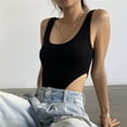 thumbnail image 4 of Body de mujer Slim Fit tejido acanalado sin mangas cuello en U corte alto Color puro Body camiseta sin mangas para fiesta viajes vacaciones, 4 of 6