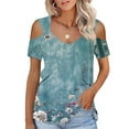 thumbnail image 2 of Raeneomay Off Shoulder Tops for Women Women's Sexy Off-The-Shoulder Printed V-Neck Short-Sleeved Top Blouse, 2 of 6