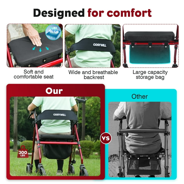 COSYWILL Rollator Walker with Seat,Foldable Mobility Walker COSYWILL Rollator Walker with Seat,Foldable Mobility Walker