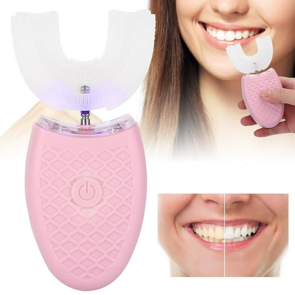 Cepillo de dientes eléctrico Cepillo de dientes eléctrico para adultos en forma de U Cepillo de dientes de limpieza automática Herramienta de cuidado bucal Cabezal de cepillo (ROSADO) EOTVIA NO