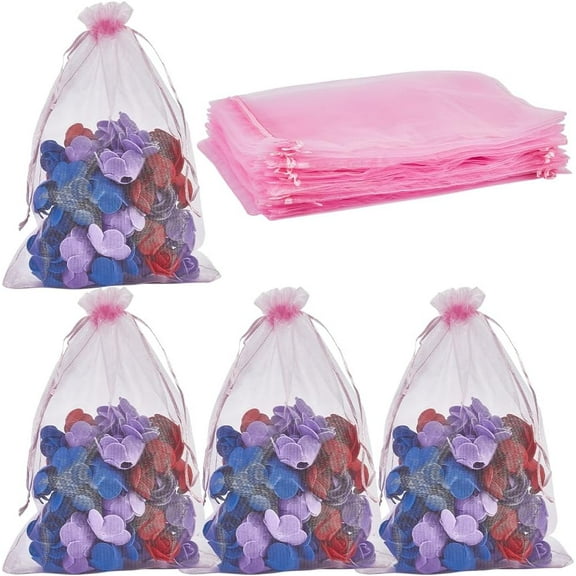 30Pcs Drawstring Organza Pouch Pink Storage Bags Bulk 8x12 Inch Pink Large Festival Wedding Birthday Party Favor Sheer Mesh Bag for Candy Jewelry Soaps Cosmetic Shoes Packaging Travel Crafts Organza