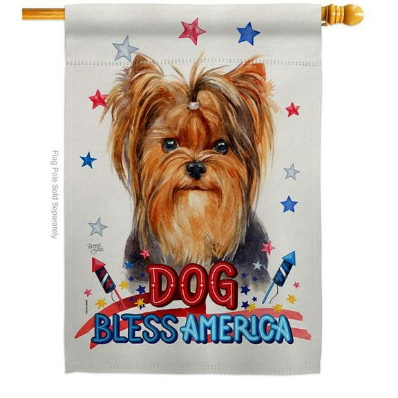 Breeze Decor H120199-BO Patriotic Yorkie Animals Dog 28 x 40 in. Double-Sided Decorative Vertical House Flag for Decoration Banner Garden Yard Gift