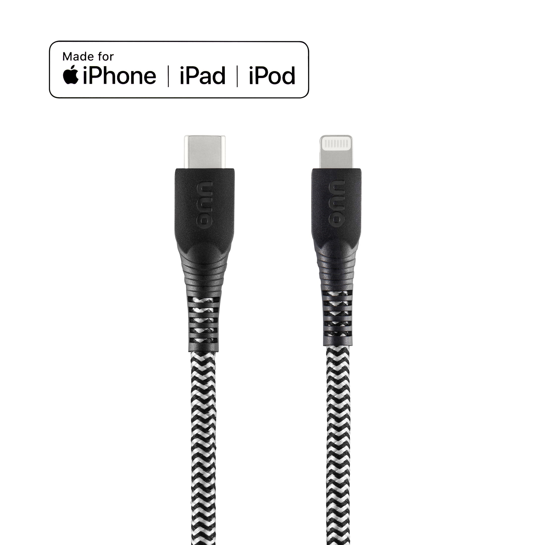 (2 pack) onn 6ft Lightning to USB-C Braided Charging Cable, Fast Charging, MFI Certified, Black - Compatible with iPhone 14/13/12/11/X/XR/XS/8/7/6/5, iPad, Airpods and more