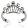 Women's CZ Sterling Silver Adjustable Crown Toe Ring