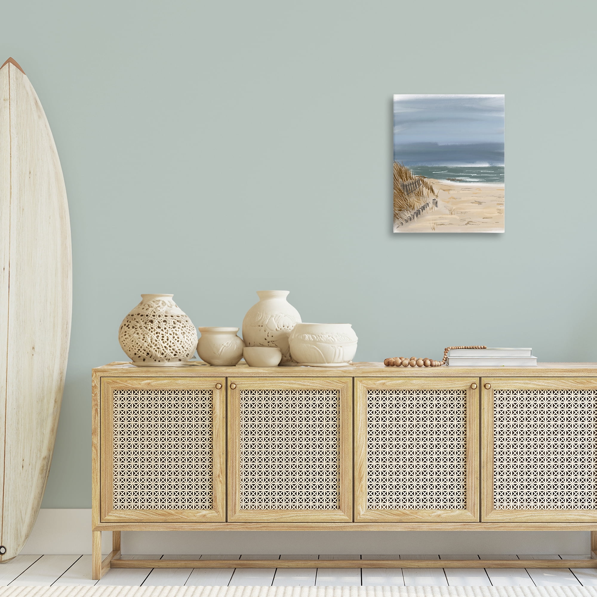 Stupell Industries Serene Beach Fence Landscape Painting Gallery Wrapped Canvas Art Print Wall Art, 16 x 20