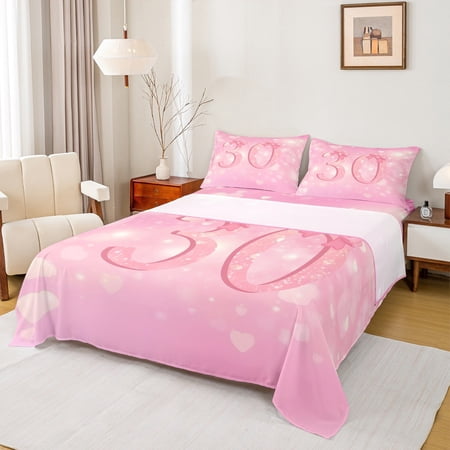 Homewish Personalized 30 Birthday Gifts Full Size Sheets Kawaii Bow Tie Bed Sheets Princess Pink Bowknot Sheet Sets For Girl Teens Microfiber Bedroom Decor 4-Piece