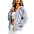 thumbnail image 5 of Xdegoge Womens Bomber Jackets Velour Long Sleeve Full Zip Up Vintage Casual Fall Winter Soft Y2K Trendy Outerwear with Pockets, 5 of 9