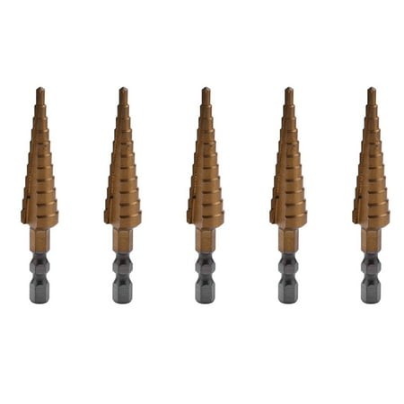 

5pcs 1/4 Inch Hex Shank HSS High Speed Steel Titanium Coated Step Drill Bit 3-13mm