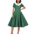 thumbnail image 3 of Dvprdro Robe de Bal pour Invité de Mariage Femme Mode Vintage à Pois Manches Courtes Ligne A Évasée Cocktail Midi, 3 of 5