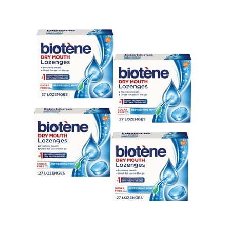 "4 Pack Biotene Dry Mouth Lozenges for Fresh Breath, Refreshing Mint, 27 ct each"