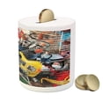 thumbnail image 3 of Music Piggy Bank, Collage of Music Color and Musical Instruments Street Wall Art Joyful Nostalgia Print, Ceramic Coin Bank Money Box for Cash Saving, 3.6" X 3.2", Multicolor, by Ambesonne, 3 of 4