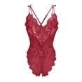 thumbnail image 3 of Lencería de mujer SCZ babydoll de encaje con cuello en V vino M, 3 of 3