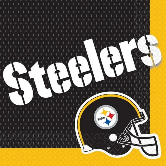 amscan Pittsburgh Steelers  13" Football Square Paper Luncheon Napkins, 16 CT, Black Yellow