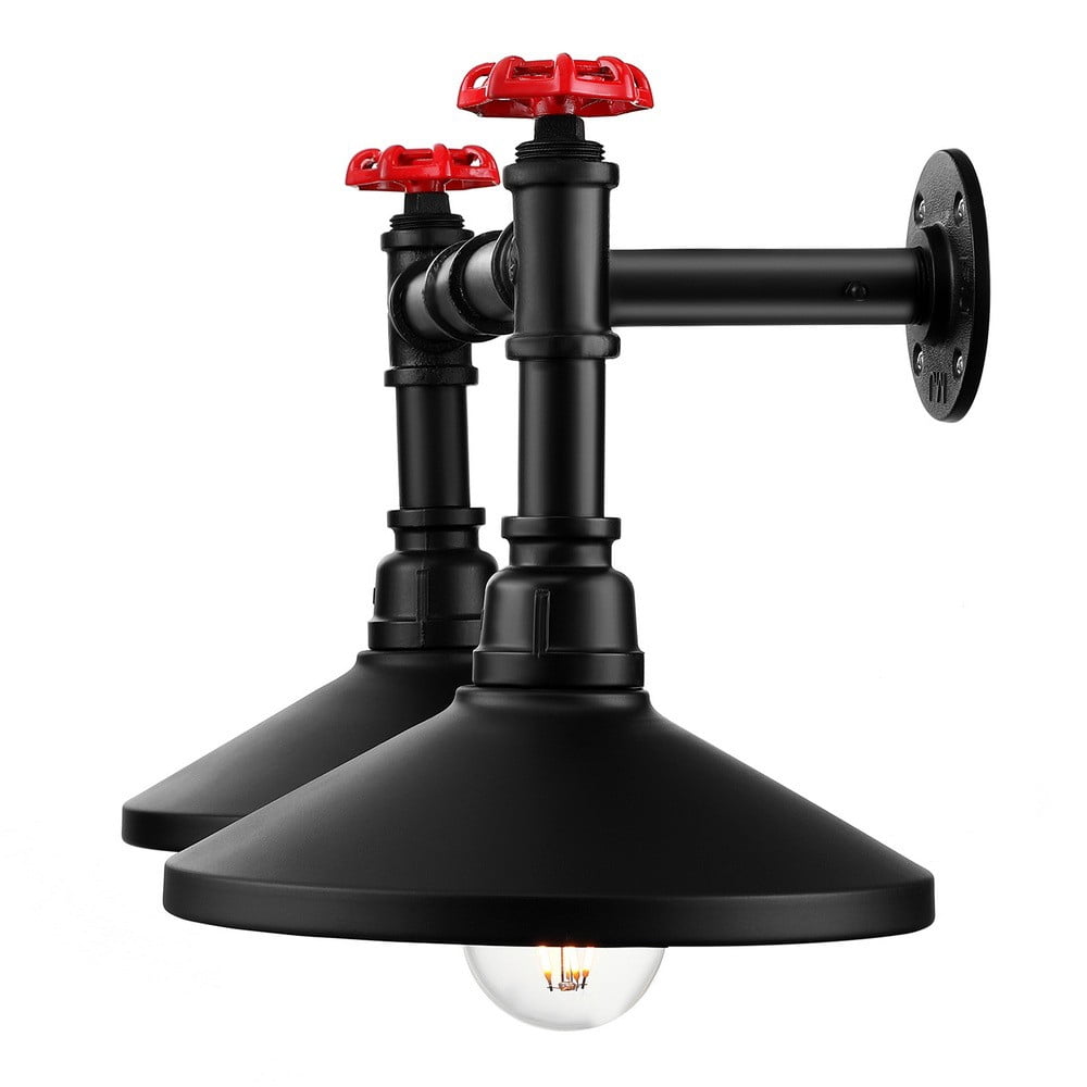 Litfad Industrial 2-Light Vanity Lighting Metal Water Pipe Steampunk Wall Lamp Sconce Light Fixture for Parlor