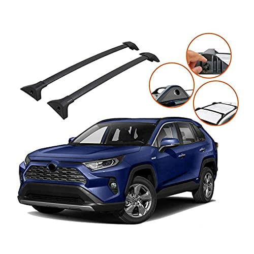 ROKIOTOEX Roof Rack Crossbars Fits 2019 2022 Toyota RAV4 Hybrid Prime PHEV LE XLE Limited with Low Profile Flush Roof Rails Cross Bars Cargo Carrier Aluminum Black NOT FOR TRAIL ADVENTURE