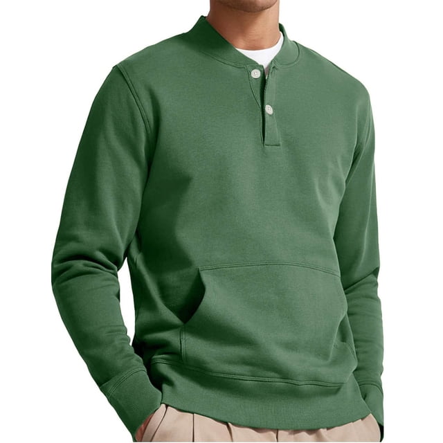 Blusas y camisas de manga larga con cuello en V para hombre, sudadera informal de color liso con bolsillos y botones, camisetas de poliéster de manga larga con cuello en V para hombre