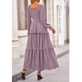 thumbnail image 2 of Vestido PRETTYGARDEN 2025 Maxi con Mangas Largas y Fruncido Gris Púrpura Talla S, 2 of 8