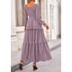 thumbnail image 2 of Vestido PRETTYGARDEN 2025 Maxi con Mangas Largas Fruncido Gris Púrpura XXL, 2 of 8