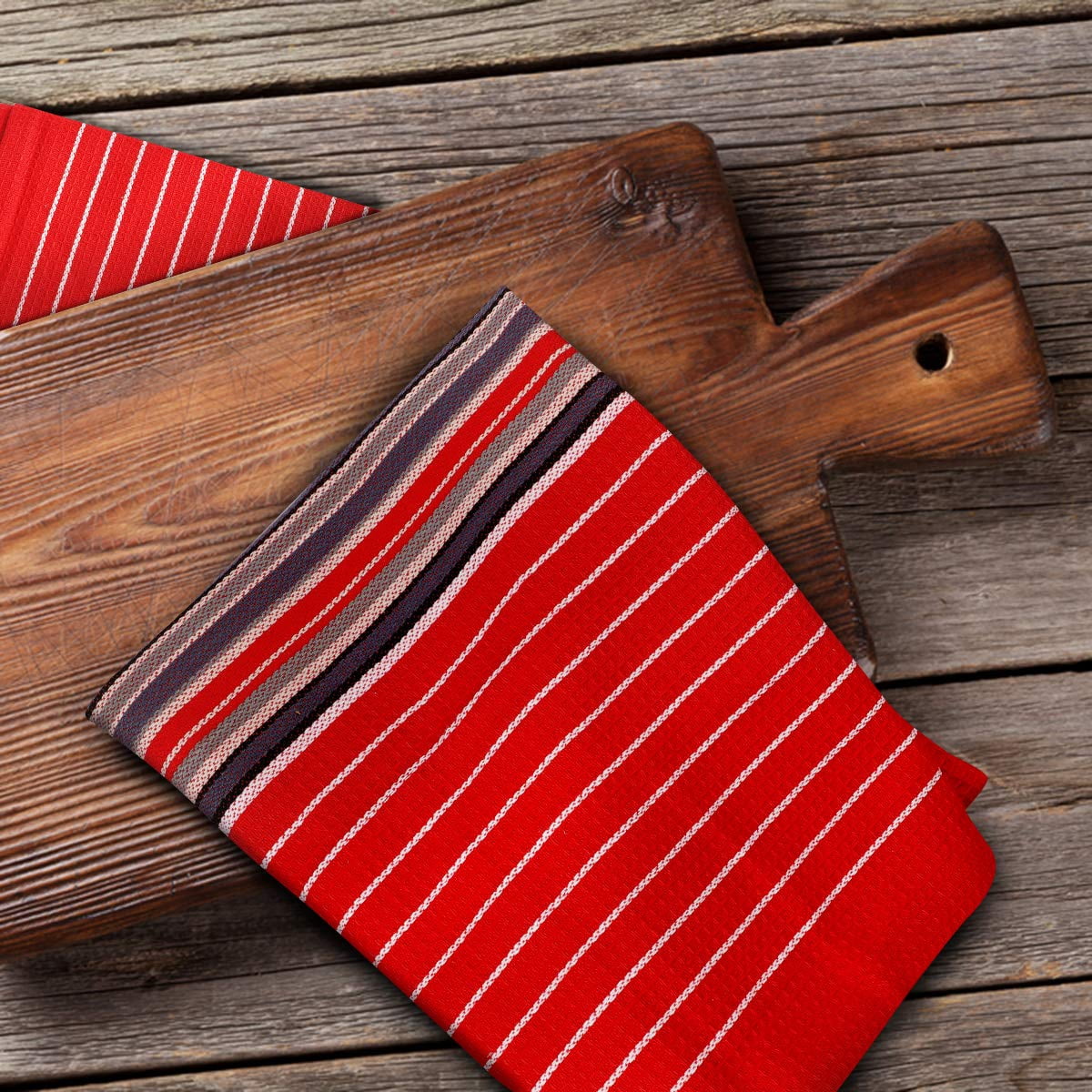 Urban Villa Kitchen Towels Waffle Stripes Dish Towels for Kitchen Cherry Red Set of 6 Kitchen Towels Highly Absorbent Cotton Over Sized 20X30 in with Mitered Corners Kitchen Hand Tea Towels