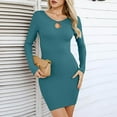 thumbnail image 6 of SMihono Women's Long Sleeve Dress Crewneck Bodycon Dresses Ribbed Knit Stretchable Elasticity Slim Fit Casual Mini Dress Mint Green M, 6 of 6