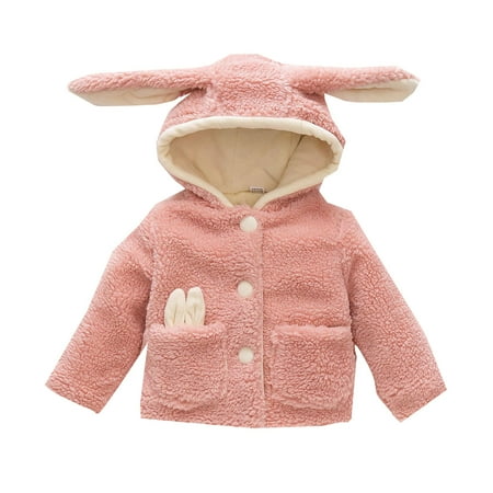 

Sweet Kid Girls Coat Jackets Toddler Girls Thick Woolen Coat Winter Cute Plus Fluffy Hooded Coat Rabbit Ears Jacket Outwear