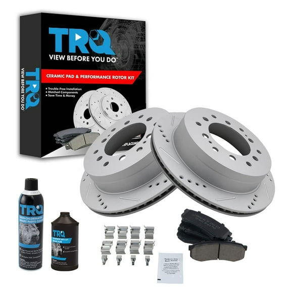 TRQ Rear Ceramic Brake Pad & Performance Coated Rotor Kit w/Chemicals BKA18070 Fits select: 2003-2009 TOYOTA 4RUNNER, 2007-2009 TOYOTA FJ CRUISER