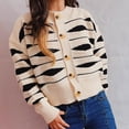 thumbnail image 4 of IROINNID Women's Winter Warm Jacket Stripes Long Sleeve Warm Casual Irregular Stripe Contrast Color Single Breasted Cropped Cardigan Sweater Jacket, Beige, 4 of 6